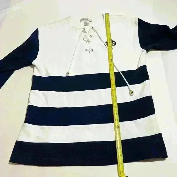 VICTORIA SPORT Vintage Sweater Top Sweatshirt Drawstring Striped Crest Classic - Picture 6 of 13